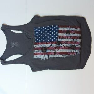 Cold Crush Grey Racer Ack Tank Top With Floral American Flag Design - Women's M
